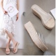 New summer comfortable waterproof platform thick bottom high heel wedge heel hemp rope transparent word with sandals and slippers female