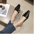 Spring pearl fashion small square head thick heel with wild OL half drag dress lazy women's shoes