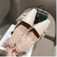 Spring pearl fashion small square head thick heel with wild OL half drag dress lazy women's shoes