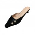 Spring pearl fashion small square head thick heel with wild OL half drag dress lazy women's shoes