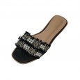 Roman summer flowers flat bottom with half slippers fashion open-toe tassel beaded large size cool girl 40