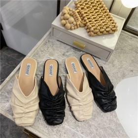 Spring and summer new Baotou female drag fashion fold lazy low-heeled lazy sandals