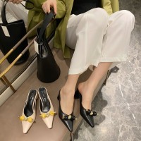 Spring Fan pointed high heel Baotou Muller shoes comfortable half drag OL thick heel women shoes