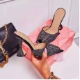 Wind women's sequined pointed thick heel high heel wild OL half drag dress shoes plus size 42