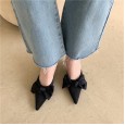 New spring bowknot pointed satin OL fine heel dress half slippers women