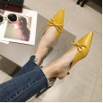 Spring fashion bow tie thin heeled lazy half dragged middle heel OL trendy women's shoes