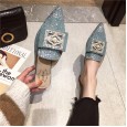 Women's shoes new rhinestone square buckle low heel OL half drag lazy mules