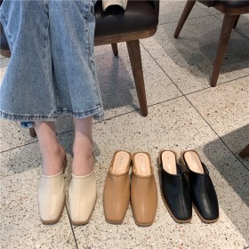 Spring and summer new square-toed women's shoes with semi-drag heels and heels
