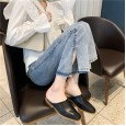 Spring and summer new square-toed women's shoes with semi-drag heels and heels