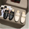 Spring fashion metal chain wild square head low heel set foot half drag tide lazy women's shoes