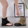 Spring and summer clip toe Roman herringbone sandals women's shoes comfortable flat bottom high-top sandals personality female sandals women