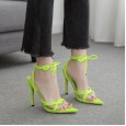 The new spring street shooting fluorescent green ankle straps knotted fairy pointed catwalk female sandals 41 yards