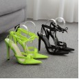 The new spring street shooting fluorescent green ankle straps knotted fairy pointed catwalk female sandals 41 yards