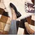 Square head wild small leather shoes spring stitching small fragrance style Oxford single shoes thick bottom one pedal loafers