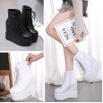 Autumn and winter new sponge cake thick bottom slope with increased height in the lace up round head short boots Martin boots