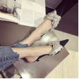 Spring style fine-heeled mid-heeled sequined pointed toe baotou half-drag fashion satin wedding OL women's shoes 8288-2