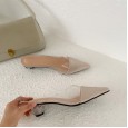 Spring fashion transparent pointed pointed wild crystal spherical middle heel OL half drag lazy women's tide shoes