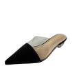Spring fashion transparent pointed pointed wild crystal spherical middle heel OL half drag lazy women's tide shoes