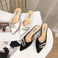 New fashion pointed thin medium heel OL rhinestone semi-toe-head drag