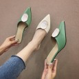 Summer Baotou transparent sandals female fairy style thin middle heels and empty half drag women's shoes