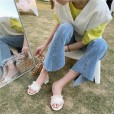 Thick heel slippers female little fairy net yarn three-dimensional ruffled Roman open toe word with sandals