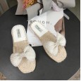 Roman linen braided bow wear new summer fairy style wild pearl rhinestone sandals female drag