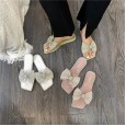 Women's summer new beach shoes bow tie rhinestones flat bottom open toe lazy sandals and slippers