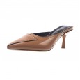 Spring and summer new pointed pointed high-heeled slippers commute wear OL shallow mouth half slippers
