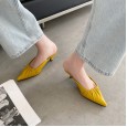 Summer fashion high-heeled folds four seasons Baotou wild shallow mouth OL lazy cool half slippers