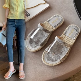 Wild lazy drag summer new flat straw open toe transparent fisherman sandals
