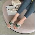 Summer new rhinestone flat bottom lazy drag fashion Roman hemp knitted open toe transparent female half drag
