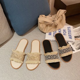 New Product College Style Woven Tassel Flat Open Toe Lazy Slippers Cool Beach Wear
