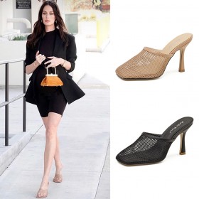 Rome summer new hollowed out Baotou mesh wine glass high-heeled tide female cool half slippers 108-6