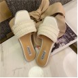 Summer Roman new product fashion tassel square head open toe flat bottom beach lazy female half drag sandals