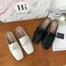 New Roman Fashion Bowknot Soft Leather Square Head Flat Bottom Set Foot Beach OL Lazy Man Half-tide Tide