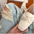 New Roman Fashion Bowknot Soft Leather Square Head Flat Bottom Set Foot Beach OL Lazy Man Half-tide Tide