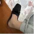 New Roman Fashion Bowknot Soft Leather Square Head Flat Bottom Set Foot Beach OL Lazy Man Half-tide Tide