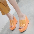 Spring and summer new transparent slope with fish mouth high heel sandals ladies thick bottom half slippers tide