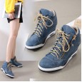 Fashion all-match denim lace-up wedge heel women's shoes spring and autumn new lace-up high heel women's shoes
