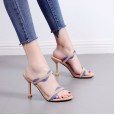 Summer new thin belt color matching slippers fine with cat and high heel OL open toe word drag female