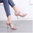 Summer new thin belt color matching slippers fine with cat and high heel OL open toe word drag female