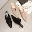 New fashion front zip suede with heel Baotou square head OL half drag sandals women