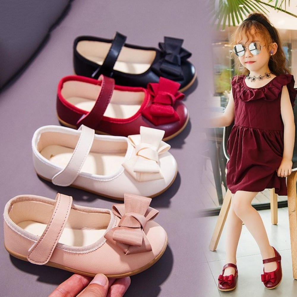 Real shot: children's princess shoes small leather shoes bowknot dance peas shoes girls single shoes