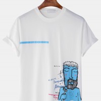 Men Casual Cartoon Print Loose Short Sleeve T-Shirts - White S 