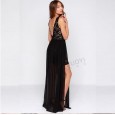 Deep summer v-neck lace stitching chiffon dress long skirt sexy dress