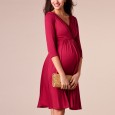 Hot pleated deep V-neck fashion party evening dress maternity dress breastfeeding dress