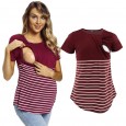 Fashion round neck short sleeve breastfeeding T-shirt striped stitching parent-child maternity dress