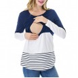 Maternity Wear Long Sleeves Round Collar Colorblock Lace Striped T-Shirt
