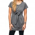 Best selling round neck solid color short dress maternity dress lace up nursing pajamas