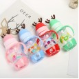 pp safety material transparent milk bottle with handle wide mouth PP double color handle curved antlers buckle bottom bottle